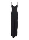 Twinset Black Long Dress With Thin Shoulder Straps And Metallic Logo Plaque On The Back In Tech Fabric Woman In Black