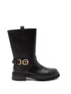 Twinset Twin-set Mid-calf Black Leather Boots With Buckle Fastening In Multi