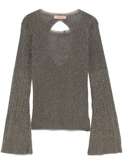 TWINSET TWIN-SET BLACK RIBBED SWEATER WITH CUT-OUT DETAILING