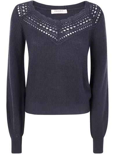 Twinset Twin-set Boat Neck Sweater In Black
