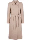 Twinset Twin-set Boucle Coat With Belt In Neutral