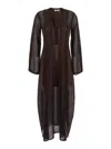 Twinset Brown Dress With V-neck And Knitted Design With All-over Embroidery