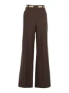 Twinset Brown Pants With Waist Belt And Metallic Logo Plaque In Cotton Poplin Woman