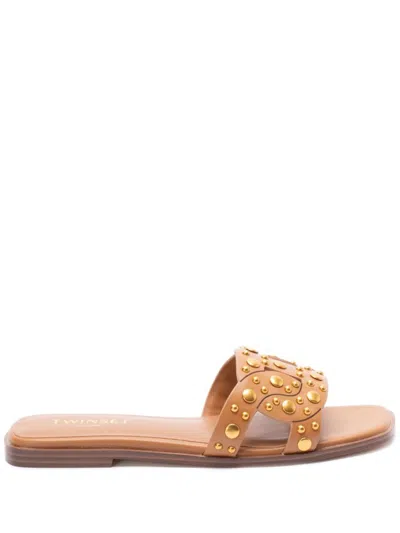 Twinset Twin-set Brown Stud Embellished Sandals