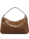 Twinset Twin-set Suede Crossbody Bag With Gold Chain Strap In Brown