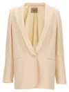Twinset Beige Single-breasted Jacket With Shawl Neckline In Linen Blend Woman