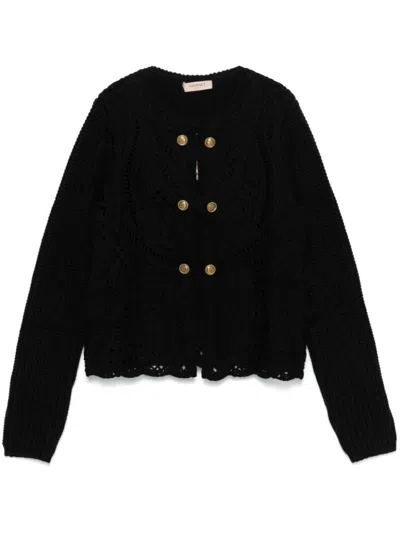 TWINSET TWIN-SET KNITTED PARKA WITH DECORATIVE BUTTONS AND SCALLOPED HEM