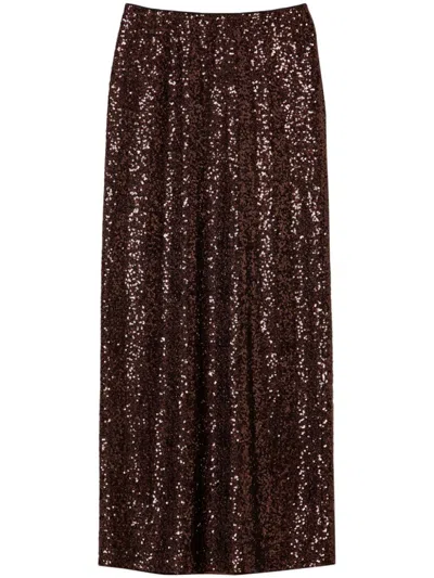 Twinset Twin-set Chocolate Brown Sequin High-waisted Skirt