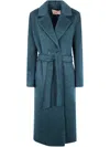 Twinset Belted Double-breasted Coat In Green