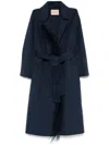 Twinset Double-layer Wool Blend Coat With Feathers In Blue
