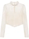 Twinset Twin-set Cream Macramé Semi-sheer Cropped Shirt