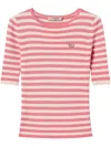 Twinset Twin-set Crew Neck Knit Top With Striped Pattern In Pink