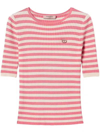 Twinset Twin-set Crew Neck Knit Top With Striped Pattern In Red