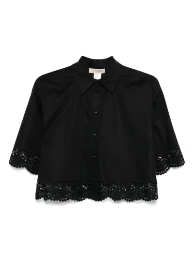 Twinset Twin-set Cropped Black Shirt With Classic Collar