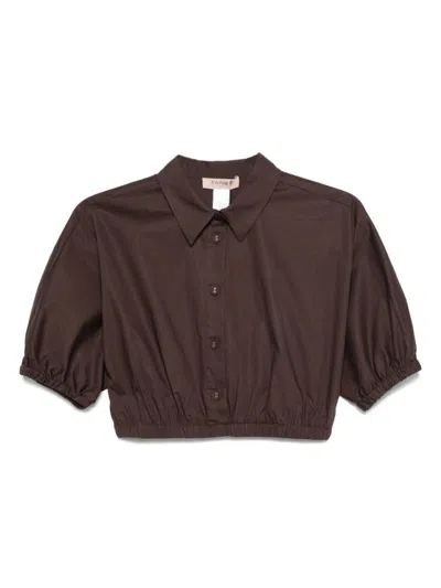 Twinset Twin-set Cropped Blouse With Classic Collar In Brown