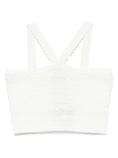 TWINSET TWIN-SET CROPPED TEXTURED TOP WITH CROSS-FRONT STRAPS