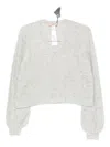 Twinset Twin-set Cropped V-neck Sweater With Balloon Sleeves And Textured Knit In Gray