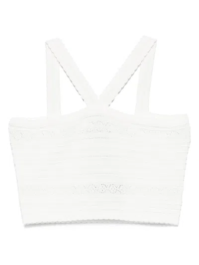Twinset Twin-set Cropped White Top With V-neckline