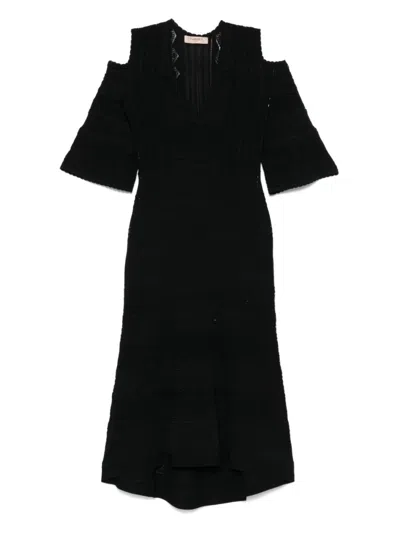 Twinset Twin-set Cut-out Black Dress With Flared Skirt