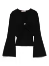 Twinset Twin-set Deep V-neck Shirt With Twist Detail And Gold Buckle In Black