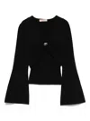 Twinset Twin-set Deep V-neck Shirt With Twist Detail And Gold Buckle In Black