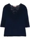 Twinset Twin-set Deep V-neck Sweater With Lace Detailing In Black
