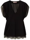 Twinset Black Cotton Blended Top With Rear Tie Fastening In Black
