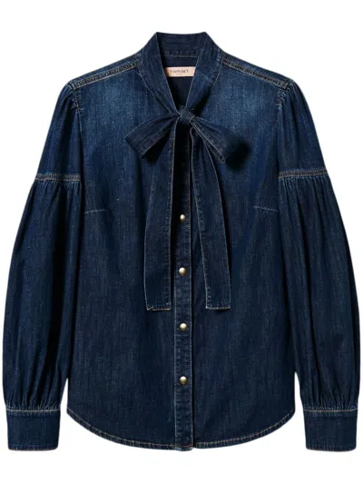 TWINSET TWIN-SET DENIM SHIRT WITH BOW TIE DETAIL
