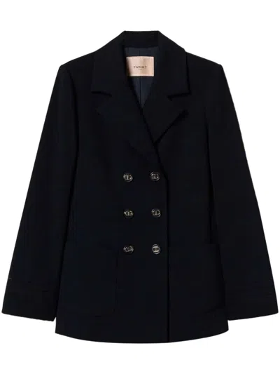 Twinset Embroidered Double-breasted Jacket In Black