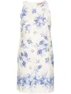 TWINSET TWINSET SHORT LINEN AND COTTON DRESS WITH FLORAL PRINT