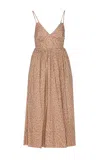 Twinset Animal-print Cotton Midi Dress In Beige