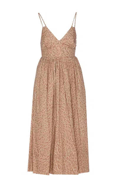 Twinset Animal-print Cotton Midi Dress In Multi
