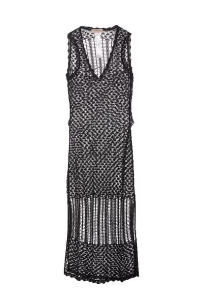 TWINSET TWINSET MIDI VISCOSE DRESS WITH PERFORATED DESIGN AND SLIP
