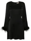 Twinset Feather-trim Satin Mini Dress In Black