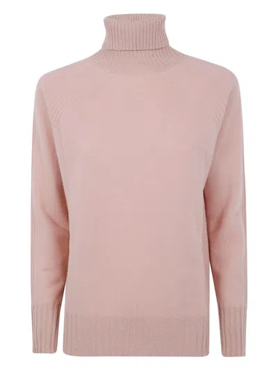 TWINSET TWIN-SET DUSTY PINK TURTLENECK SWEATER WITH RAGLAN SLEEVES