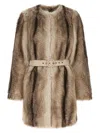 Twinset Long-sleeved Faux Fur Coat With A Tie-waist In Brown