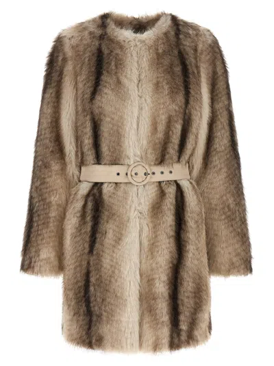 Twinset Twin Set Eco-fur Gradient Coat In Beige