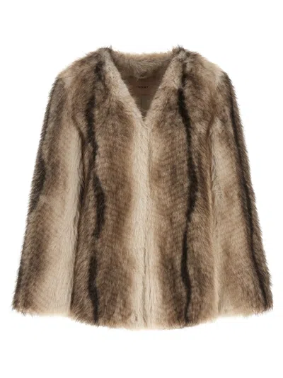 Twinset Twin Set Eco-fur Hood Cape Coat In Beige
