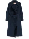 Twinset Double-layer Wool Blend Coat With Feathers In Blue