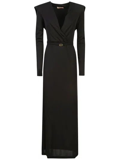 TWINSET TWIN-SET MAXI DRESS WITH WRAP DESIGN AND STATEMENT BELT DETAIL