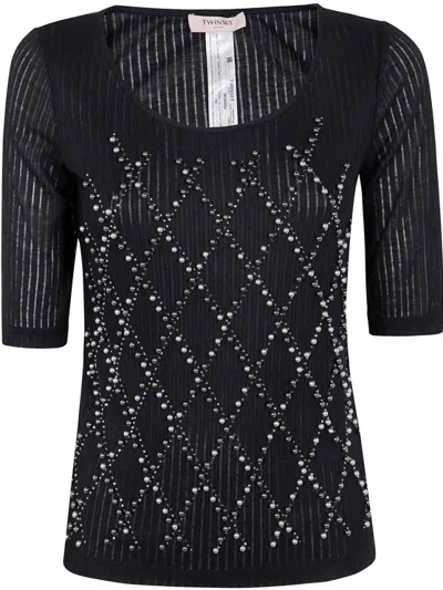 Twinset Twin-set Fine Ribbed Black Shirt