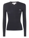 Twinset Twin-set Fitted Black Sweater With Ribbed Texture In Blue