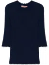 Twinset Navy Blue Sweater With Half-length Sleeves In Blue