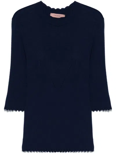 Twinset Twin-set Fitted Black Sweater With V-shape Design In Blue