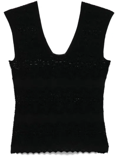 Twinset Twin-set Fitted Black Top With Lace Detailing