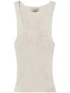 Twinset Twin-set Fitted Linen Top With Ribbed Texture In White