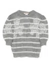 Twinset Twin-set Floral Embroidered Striped Knit Sweater In Gray