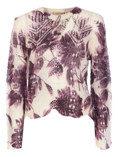 TWINSET TWIN-SET FLORAL LACE SWEATER WITH LIGHTWEIGHT ELEGANCE