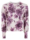 Twinset Twin-set Floral Pattern Viscose Sweater With Gathered Cuffs In Neutral
