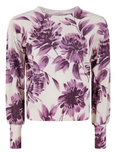 TWINSET TWIN-SET FLORAL PATTERN VISCOSE SWEATER WITH GATHERED CUFFS